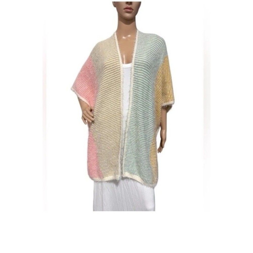 House of Harlow 1960 Pink and Green Color-Block Poncho Sweater Size L